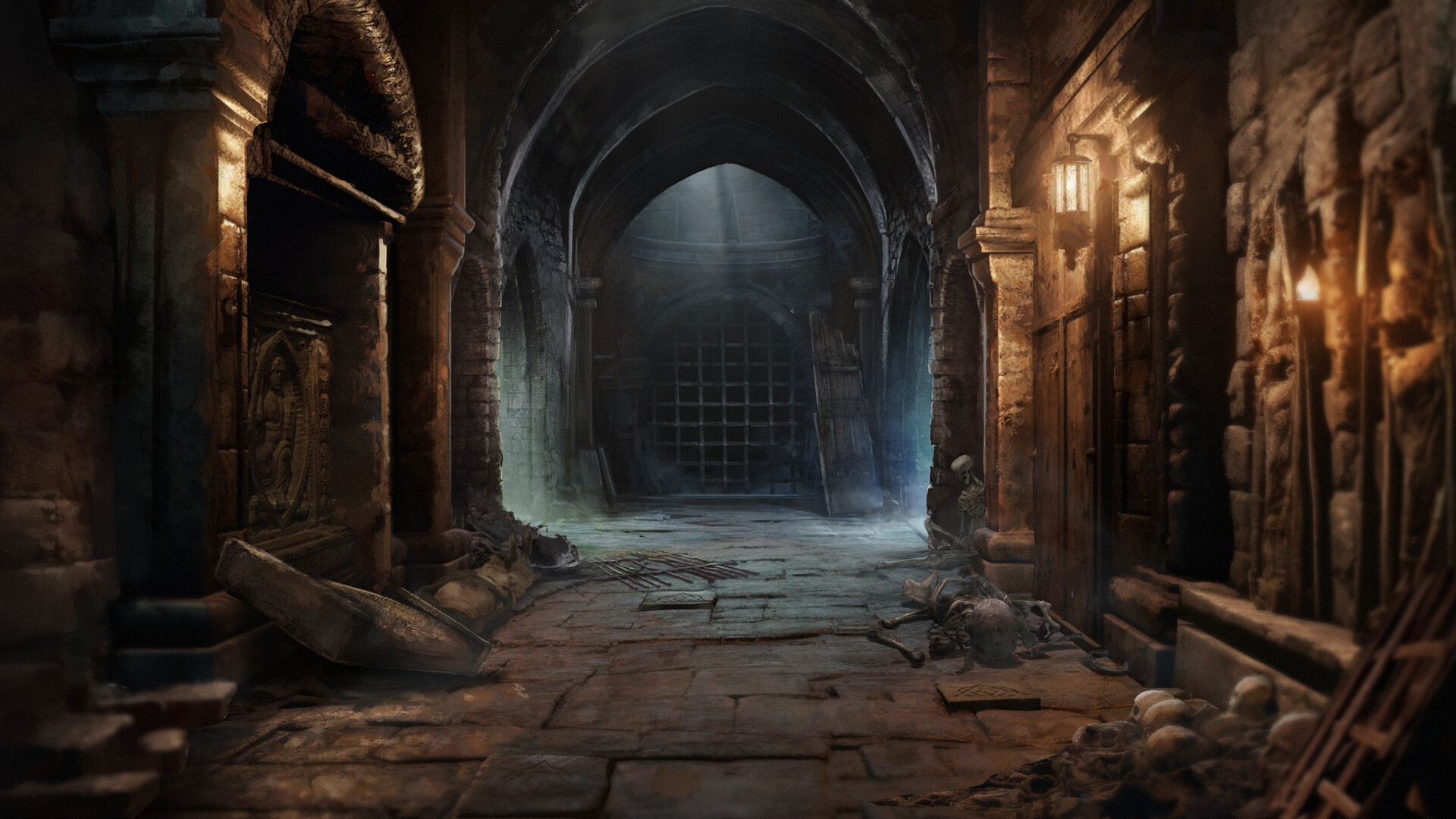 Dark, atmospheric dungeon corridor, the hero image from The Role Study research website